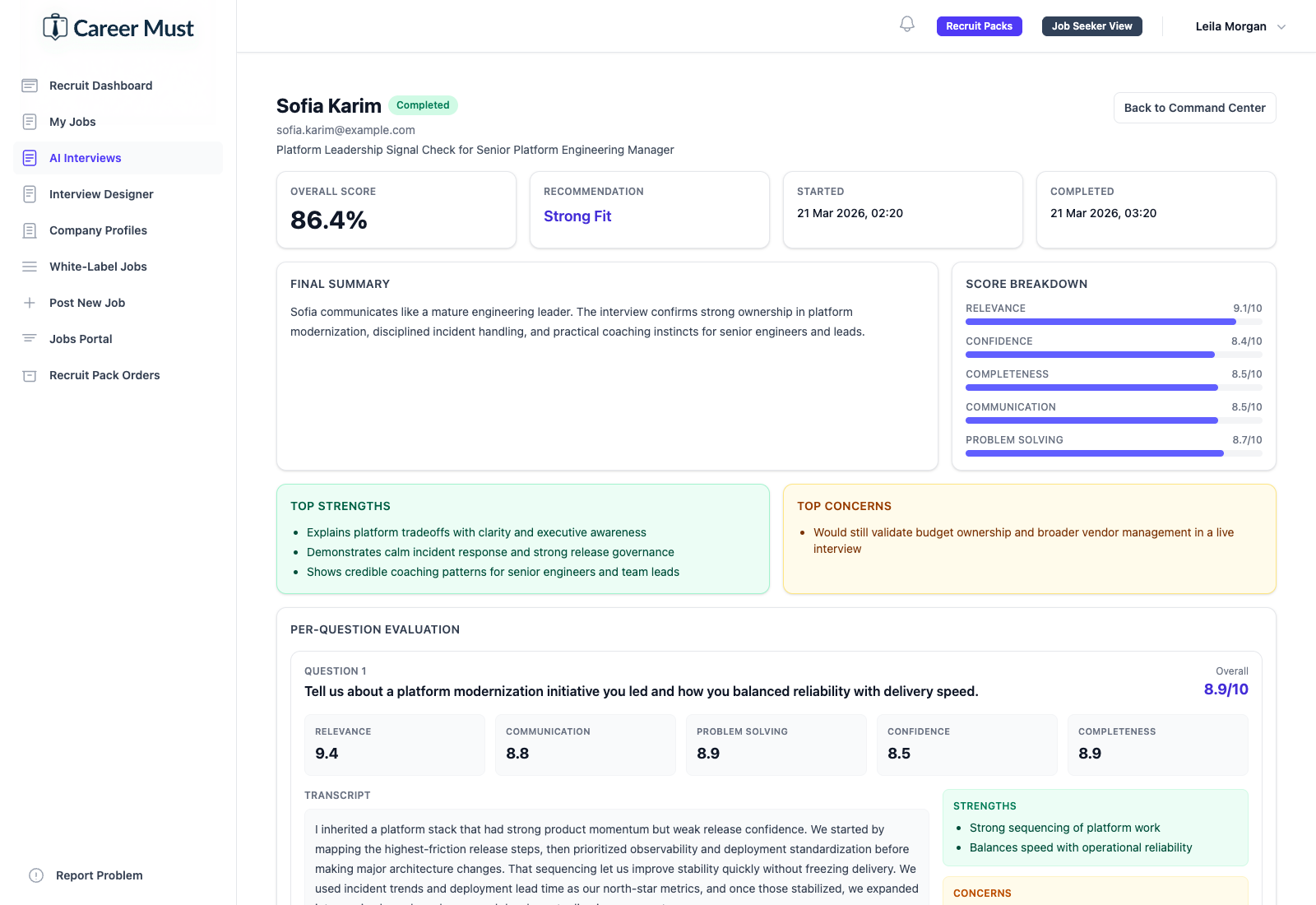 CareerMust AI interview results