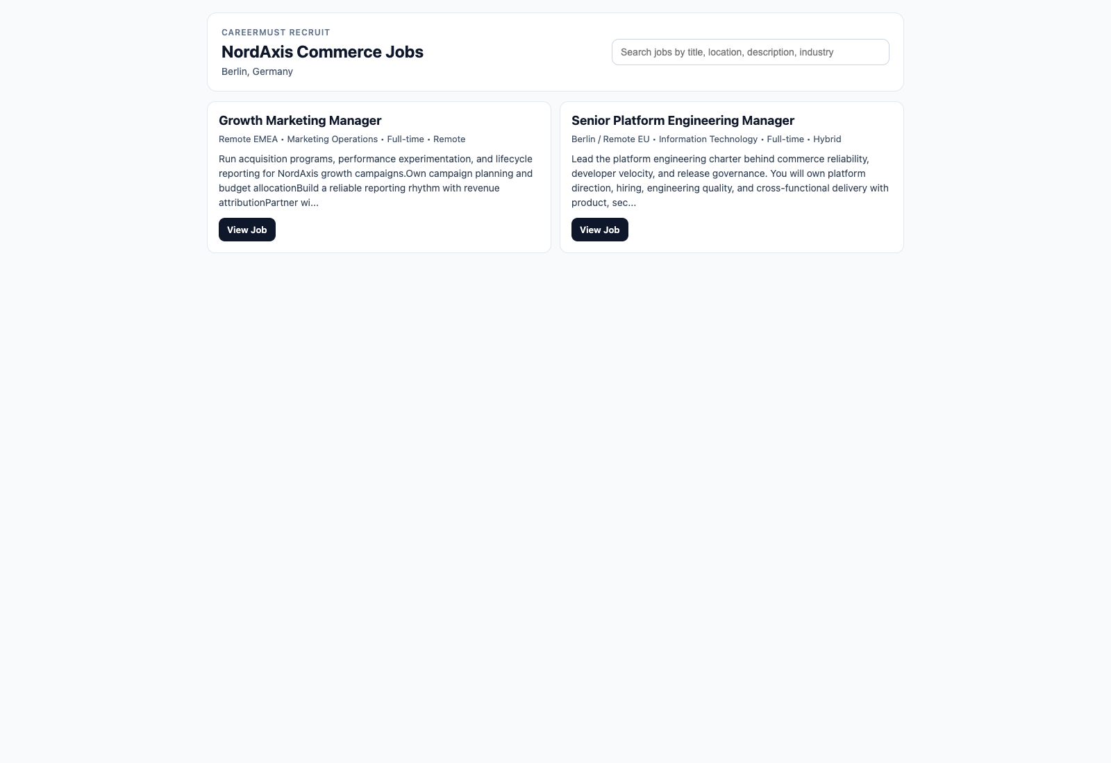 White-label jobs board embedded for company branding