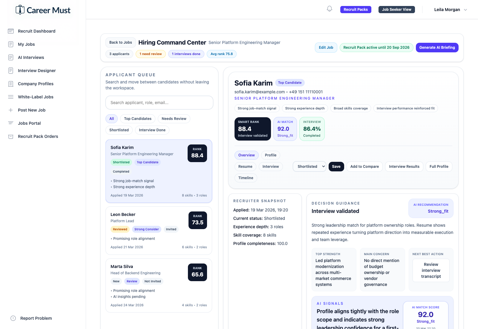 CareerMust candidate workspace